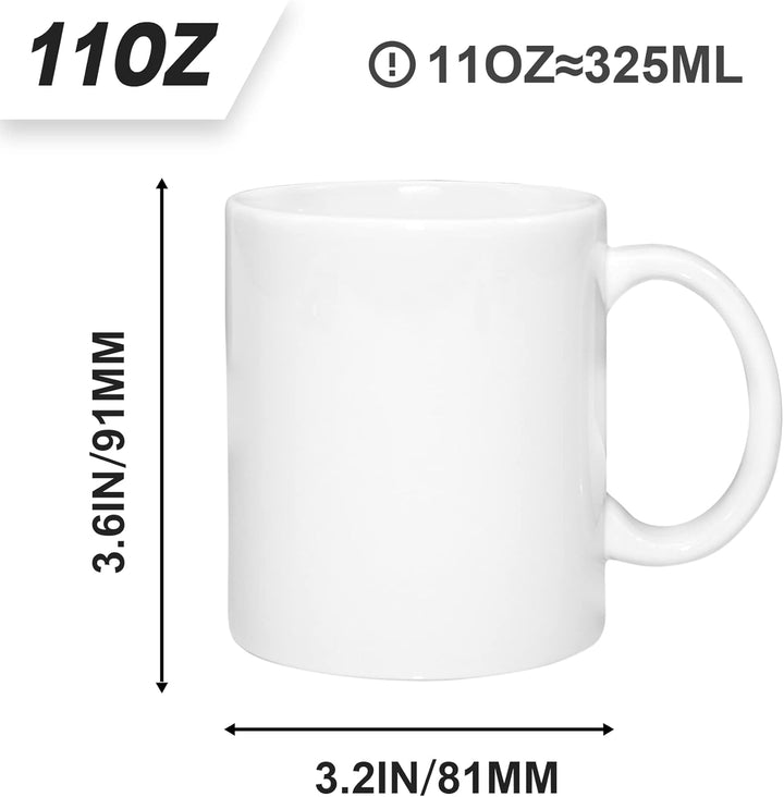 MR.R Set mit 6 Sublimationsrohlingen, spülmaschinengeeignet, weisse Keramik-Kaffeetassen, 11 Unzen,