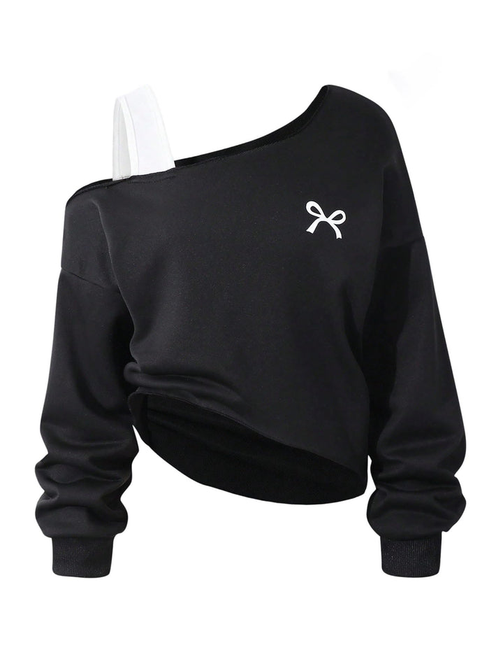 SweatyRocks Sweatshirt Mädchen 122-152 Pullover Teenager Off Shoulder Oberteil Strickpullover Mit Sc