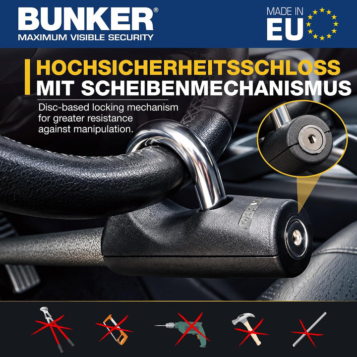 BUNKER BB83B Lenkradkralle Anti-Diebstahl, Gehärtete Schaukel, Hohe Sicherheit, Universal Max 83cm S