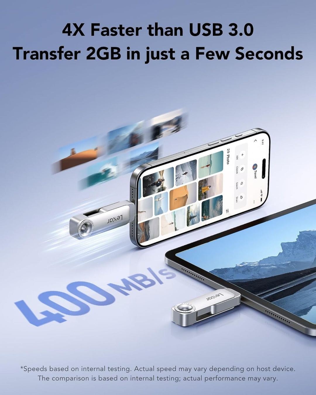 Lexar D50E 128GB Solid State Dual Drive, USB-Stick mit bis zu 400 MB/s Lesegeschwindigkeit, 360 MB/s