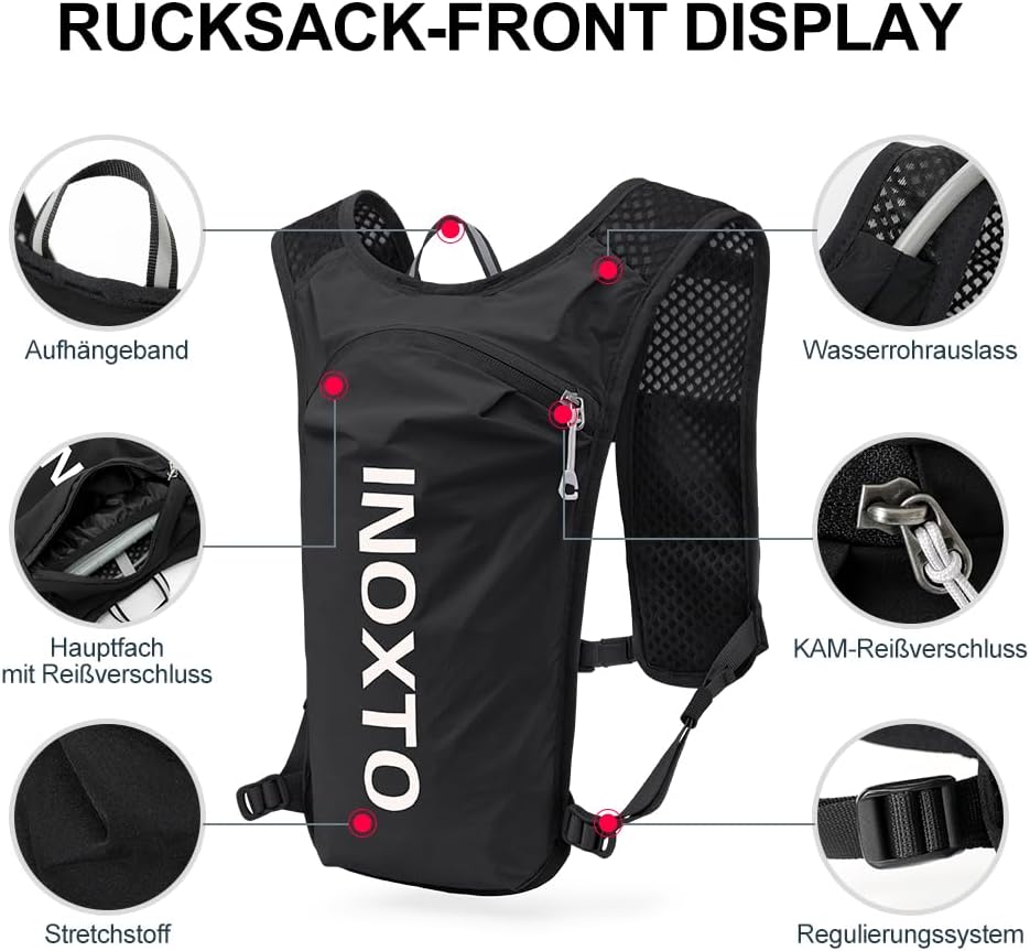 INOXTO Laufrucksack, 5L Leichter Trinkbeutel, geeignet für Outdoor-Wandern, Radwettbewerb, Bergsteig