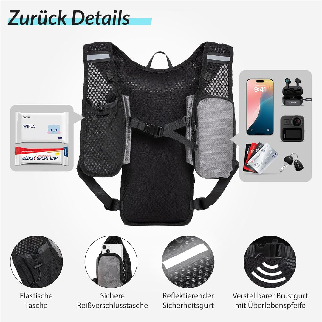 GRIO Laufweste Herren Damen,Trailrunning Rucksack,Ltrinkrucksack Laufen,Jogging Tasche,Es Ist Perfek