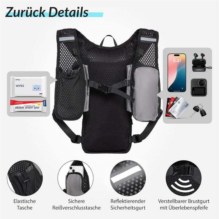 GRIO Laufweste Herren Damen,Trailrunning Rucksack,Ltrinkrucksack Laufen,Jogging Tasche,Es Ist Perfek