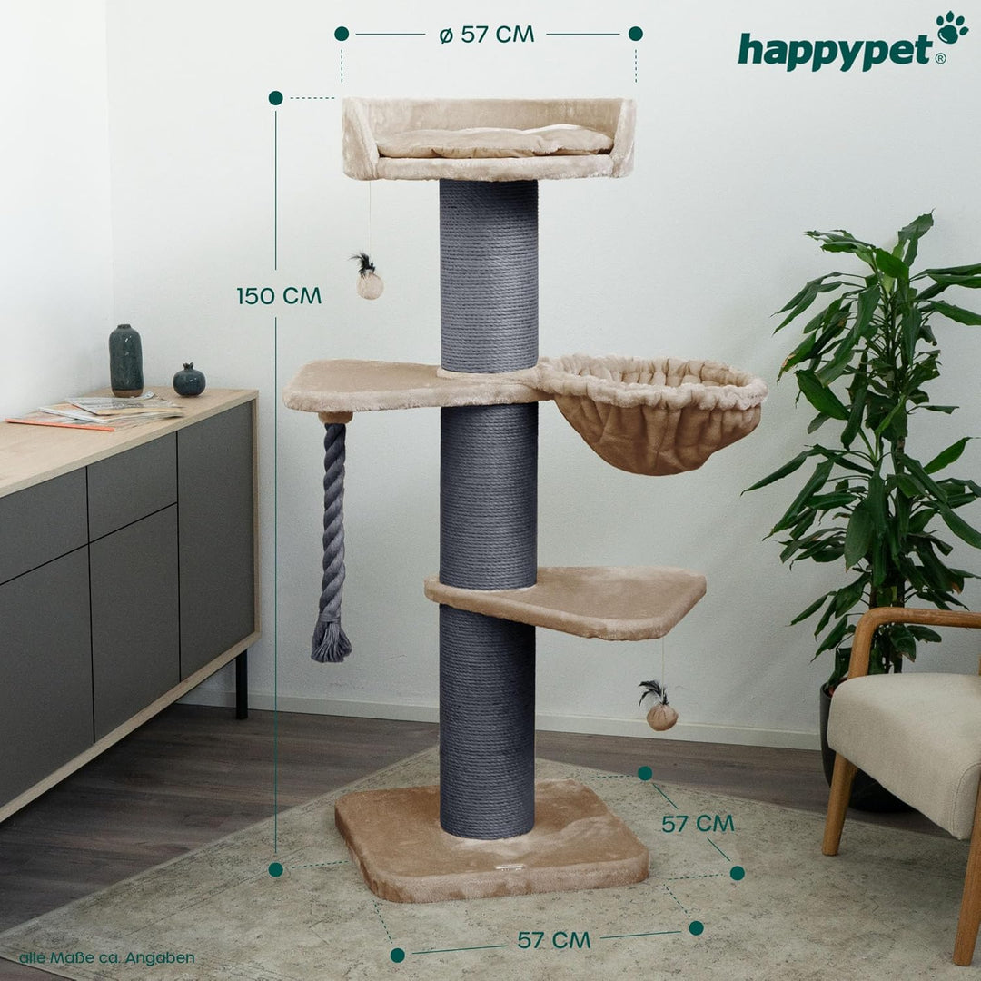HAPPYPET Premium Kratzbaum Grosse Katzen Stabil 'Cooper' – 150 cm Grosser Katzenbaum, Kletterbaum fü