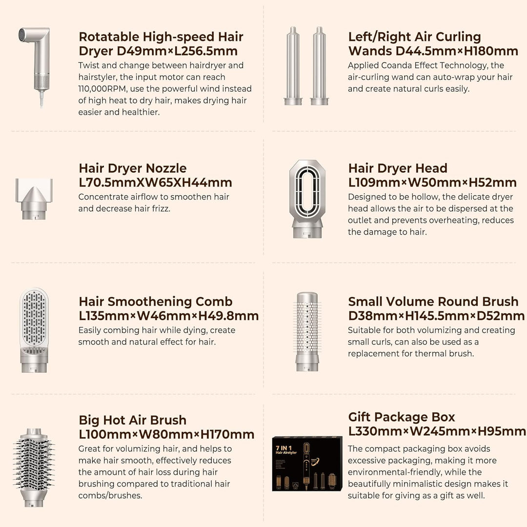 UKLISS 7 in 1 Hairstyler Pro Airstyler Ionen Föhn High-speed Haartrockner Heissluft Lockenwickler Th