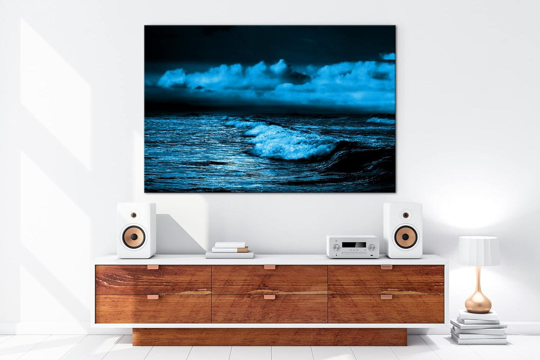 deyoli bezaubernde Küste bei Abenddämmerung Format 80x60 Effekt: Monocrome Blau als Leinwandbild, Mo