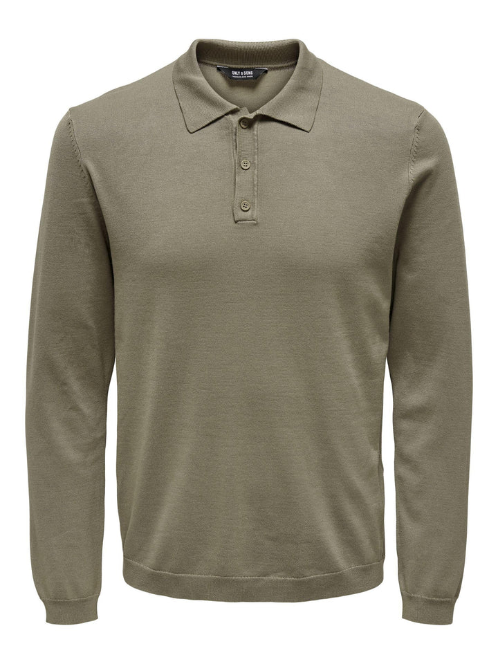 Herren O&amp;S Polo Langarm Shirt Basic Pullover aus Baumwolle Longsleeve Knitted Sweater ONSWYLER, Chin