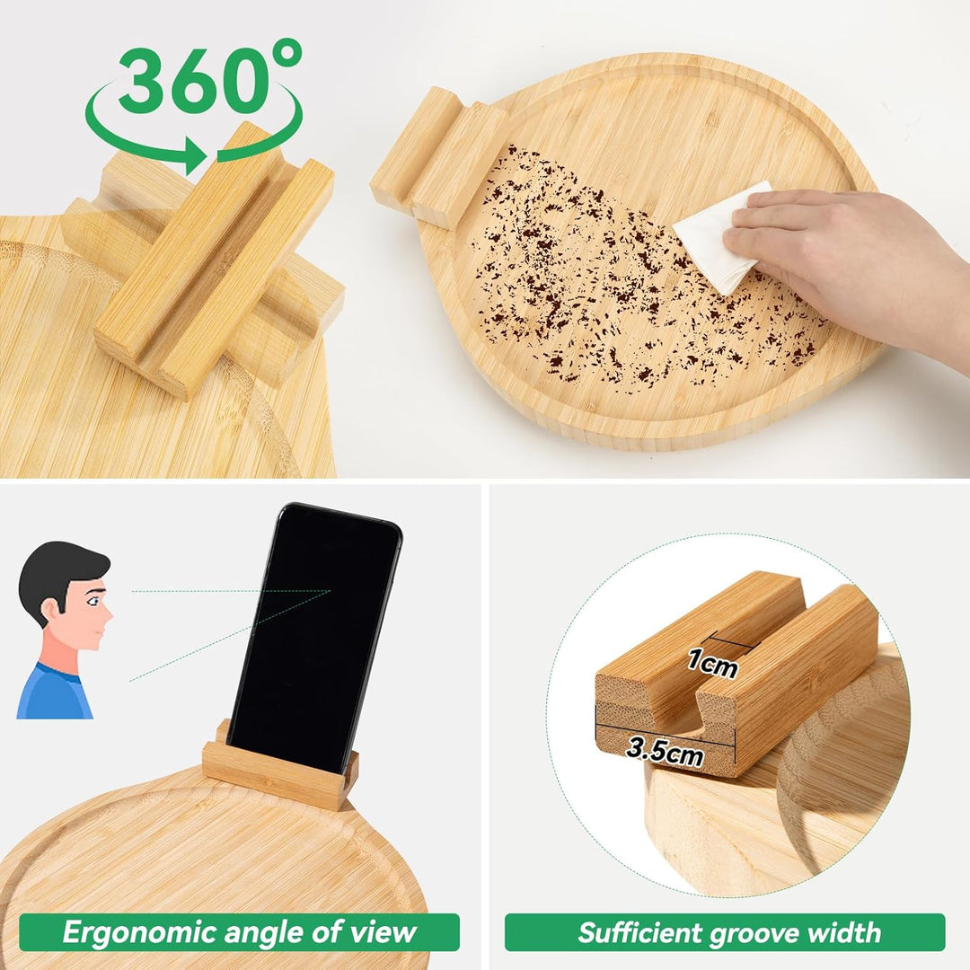 Sofa Armlehne Tablett Faltbarer mit 360° Drehbarer Handyhalterung Holz Bambus Sofa-Armlehne Tragbare