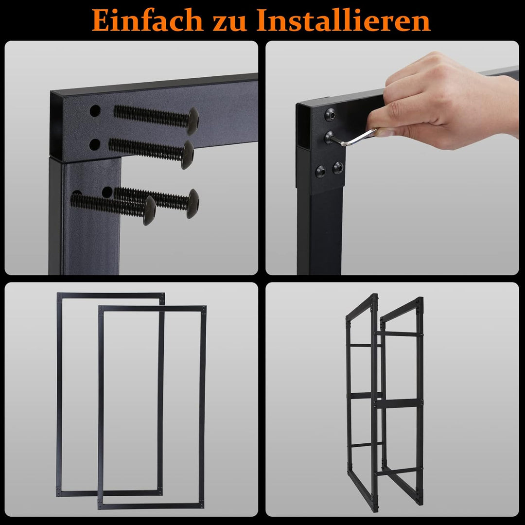 Joparri Kaminholzregal, Brennholzregal Aus Schwarzem Metall, Holzscheite Stapelhilfe für Innen, Feue