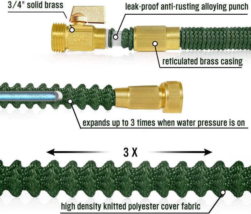 Robuster Gartenschlauch, 30 m, 45 m, 60 m, magisch, dehnbar, flexibel, erweiterbar, 3 x dehnbarer Ga