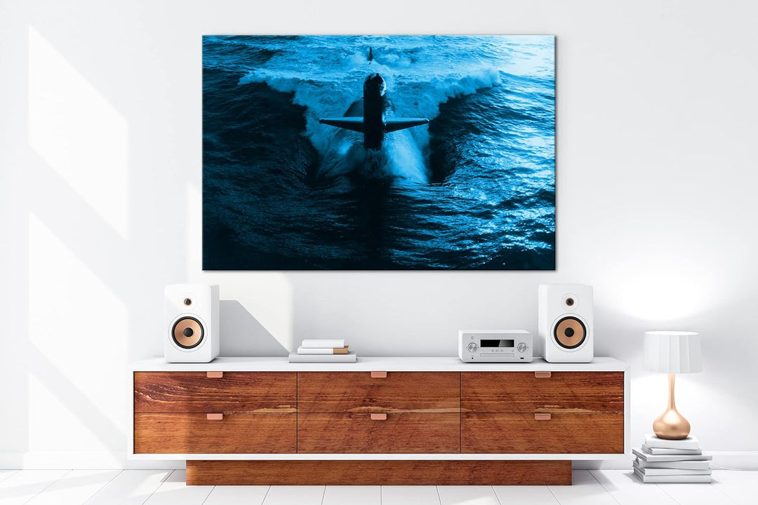 deyoli gewaltiges U-Boot Format 80x60 Effekt: Monocrome Blau als Leinwandbild, Motiv fertig gerahmt
