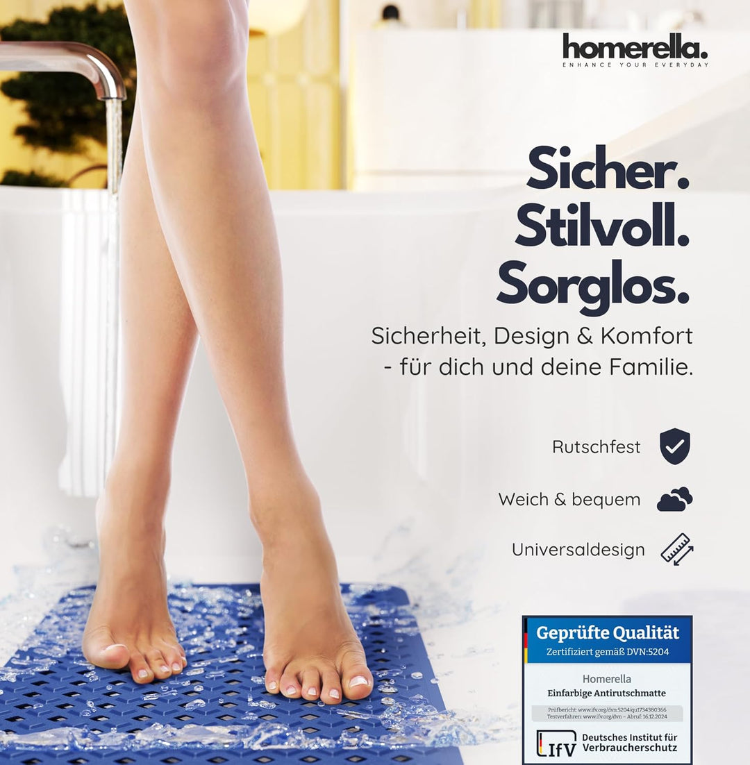 homerella® Badewannenmatte rutschfest 88x39cm, INKL. HAKEN, Rutschfeste Badematte BPA frei, Duschmat