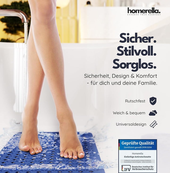 homerella® Badewannenmatte rutschfest 88x39cm, INKL. HAKEN, Rutschfeste Badematte BPA frei, Duschmat