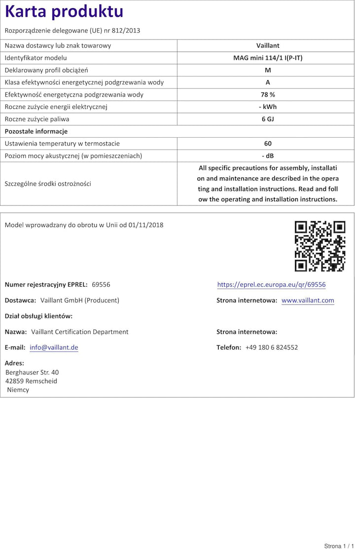 ATMOMAG Mini 114/1 GPL GAS VAILLANT Modell ATMOMAG MINI 11 Litri, 11 Litri LPG