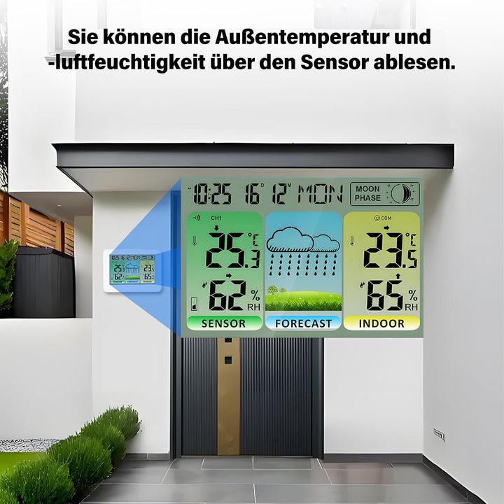 Wetterstation Funk mit Aussensensor, Wetterstationen Innen und Aussentemperatur Funk mit Wettervorhe