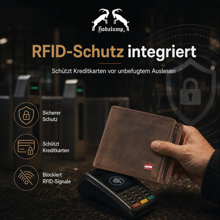 hodalump Echt-Leder Geldbörse • Premium Geldbeutel für Damen und Herren mit RFID-Schutz • Langlebige