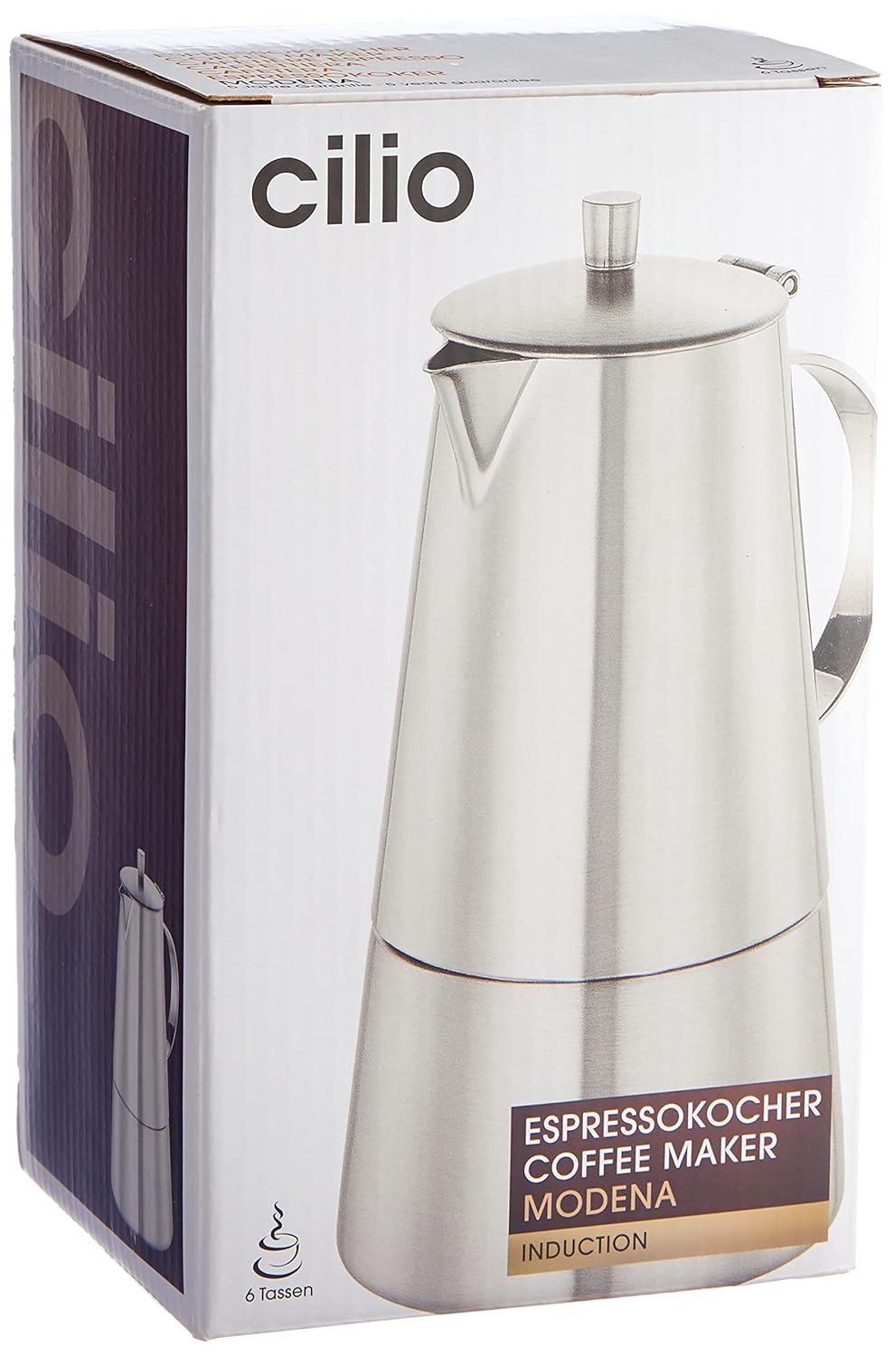 Cilio 202304 Espressokocher Modena, 6 Tassen, Edelstahl, Induktion geeignet