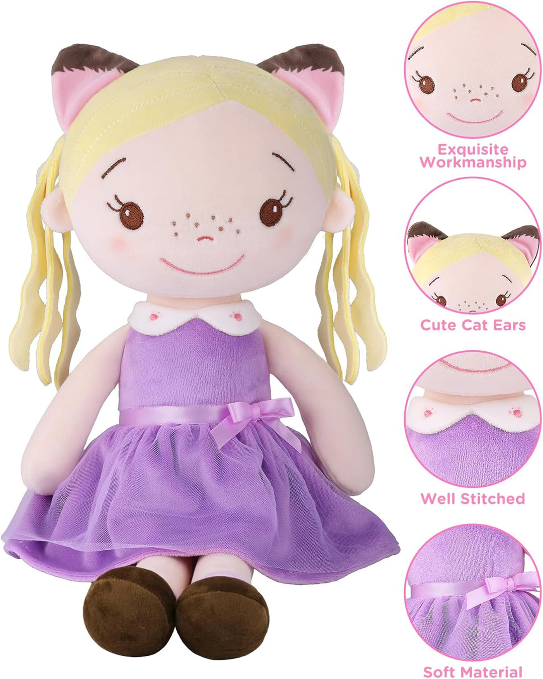 GAGAKU Weiche Stoffpuppe 40cm Schutzengel Puppen, Taufgeschenk für Baby Mädchen Kuscheltier Glücksbr