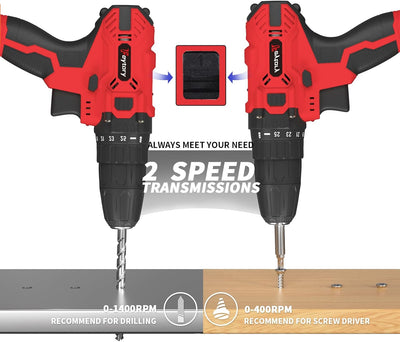 Akku Bohrmaschine 21V Akku Akkuschrauber Set mit 3/8'' Metallfutter, 25+1 Drehmomentstufen, LED-Lich