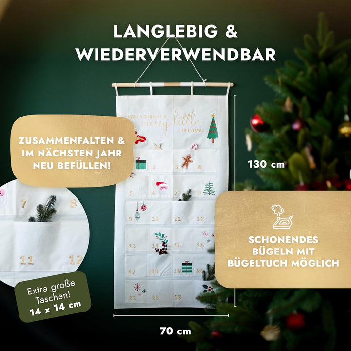 AMARI ® Adventskalender zum Befüllen - XXL Wandkalender (70 x 130 cm) mit 24 Fächern zum Basteln für