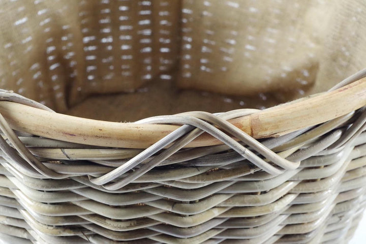 Kobolo Kaminkorb Holzkorb für Kaminholz rund Kubu grey-antique - aus Rattan mit Griffen und herausne
