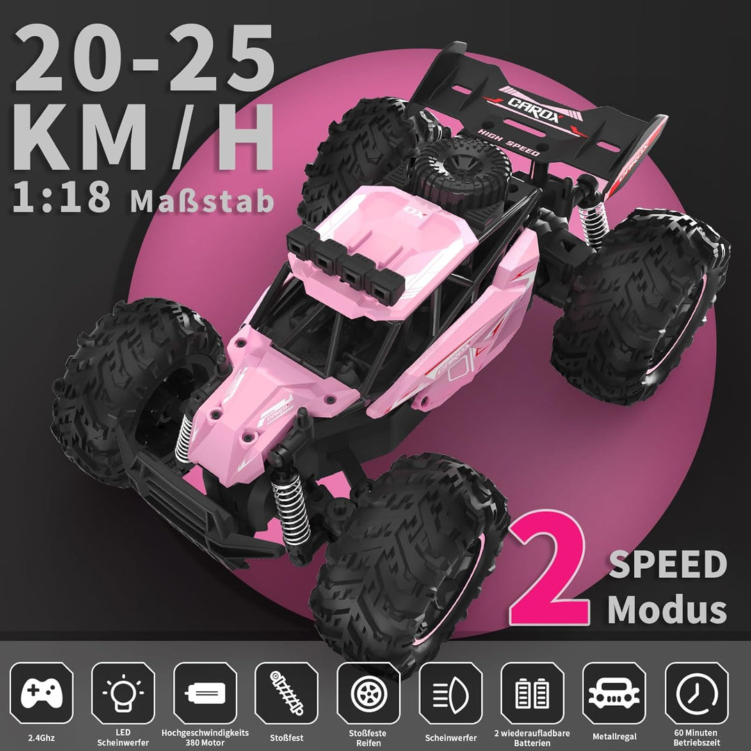 Carox Ferngesteuertes Auto,2.4 GHz 25 km/h RC Auto,1:18 Off Road Monstertruck mit Scheinwerfer und F