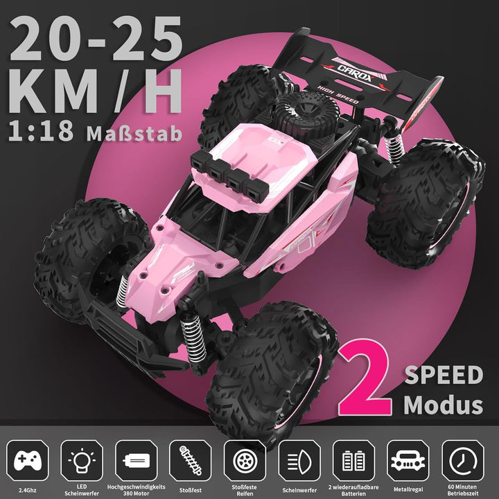 Carox Ferngesteuertes Auto,2.4 GHz 25 km/h RC Auto,1:18 Off Road Monstertruck mit Scheinwerfer und F