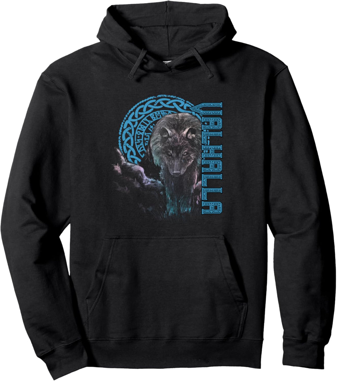 Walhalla Wolf Maske Odin Runen Nordischer Kompass Wikinger Pullover Hoodie