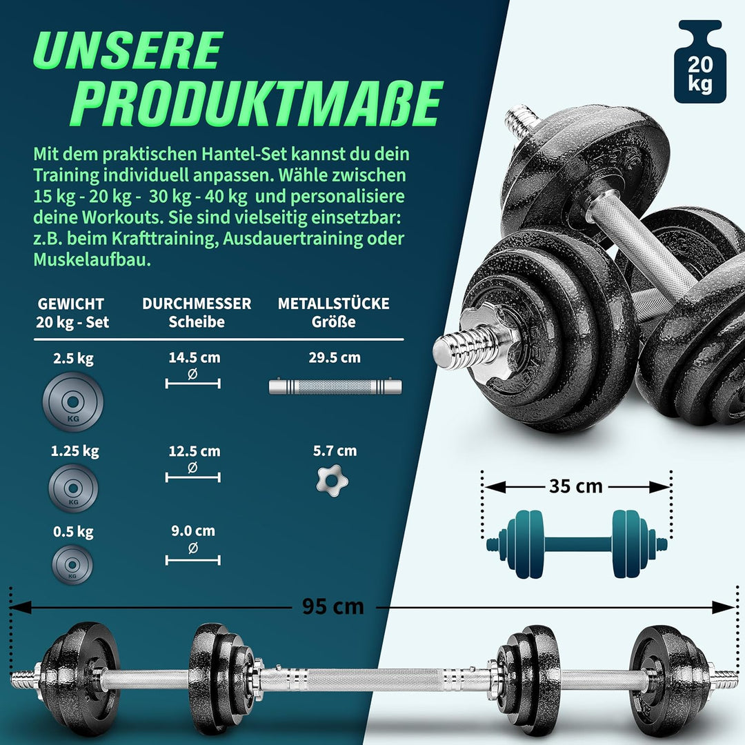 RE:SPORT 2 in 1 Hanteln Set 15-60kg | Hantelset Gusseisen verstellbar | Kurzhantel &amp; Langhantel | St