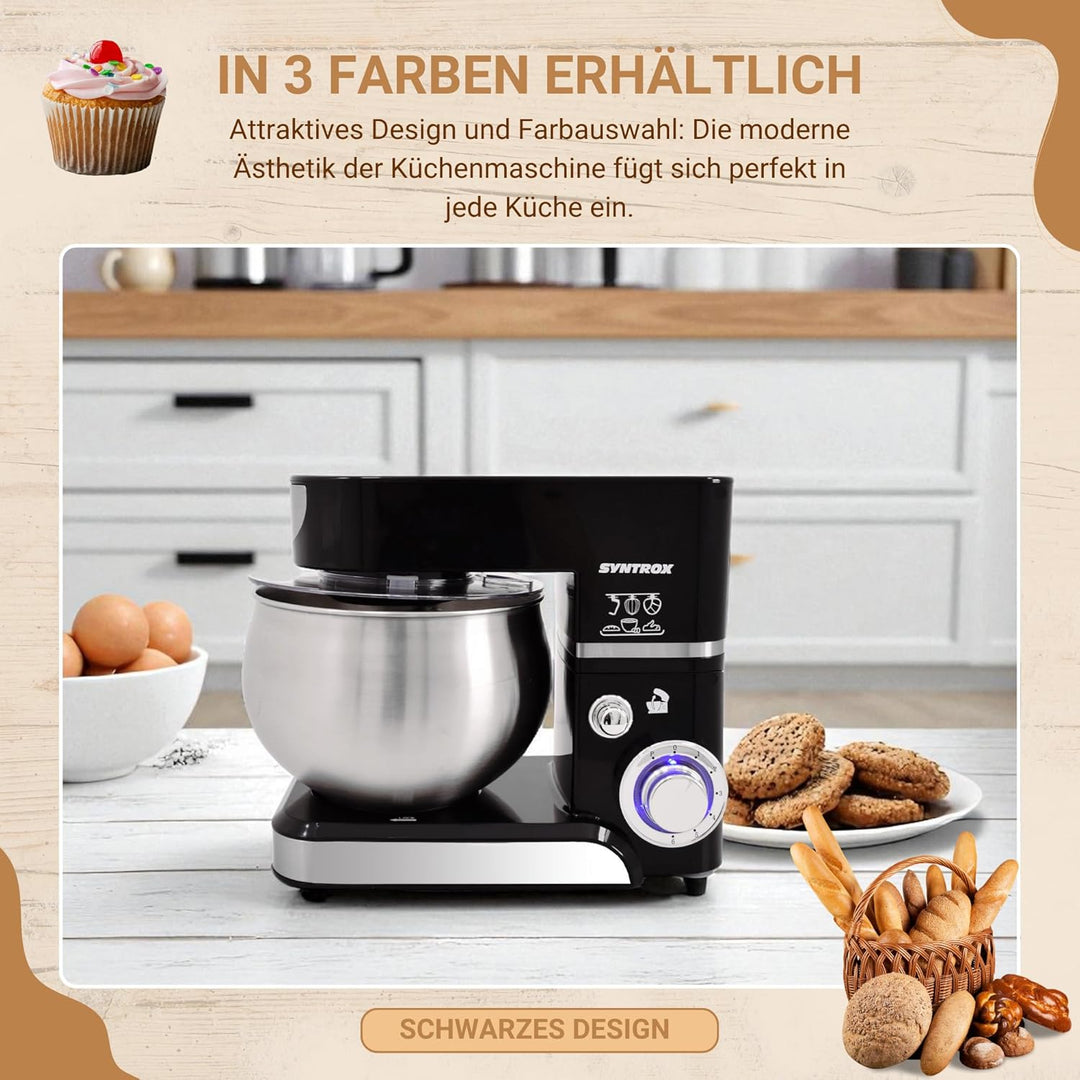 Syntrox Germany Küchenmaschine & Knetmaschine Basic 5 Liter, Stabile rutschfeste Gummifüsse, Hochwer