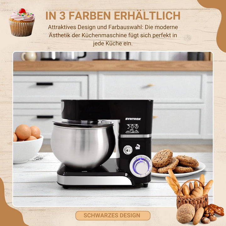 Syntrox Germany Küchenmaschine & Knetmaschine Basic 5 Liter, Stabile rutschfeste Gummifüsse, Hochwer