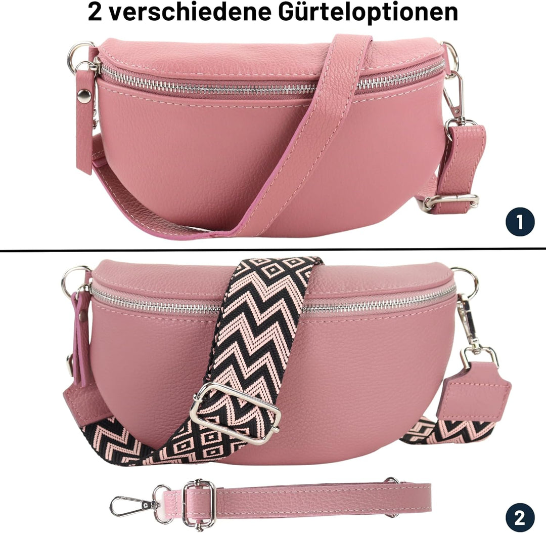 Blade Bauchtasche Damen Echtleder, stylische Gürteltasche Damen mit 2 gemusterten und Leder abnehmba