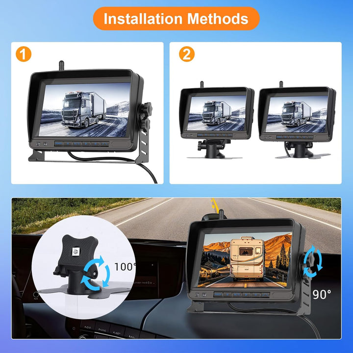 VECHTEL 1080P Drahtlose Rückfahrkamera, Kit Monitor mit 7 Zoll IPS Bildschirm für LKW, Bus, Van, Woh