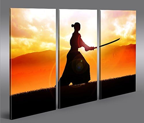 islandburner Bild Bilder auf Leinwand Samurai Kämpfer im Sonnenuntergang 3p XXL Poster Leinwandbild