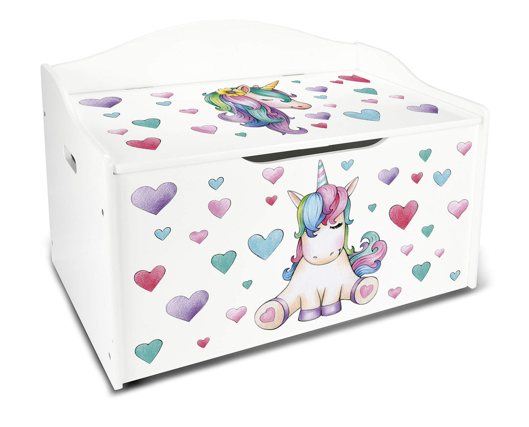 Leomark Kinderbank Hölzerne - Unicorn - Kindertruhenbank, Behälter für Spielzeug, Truhe für Kinderzi