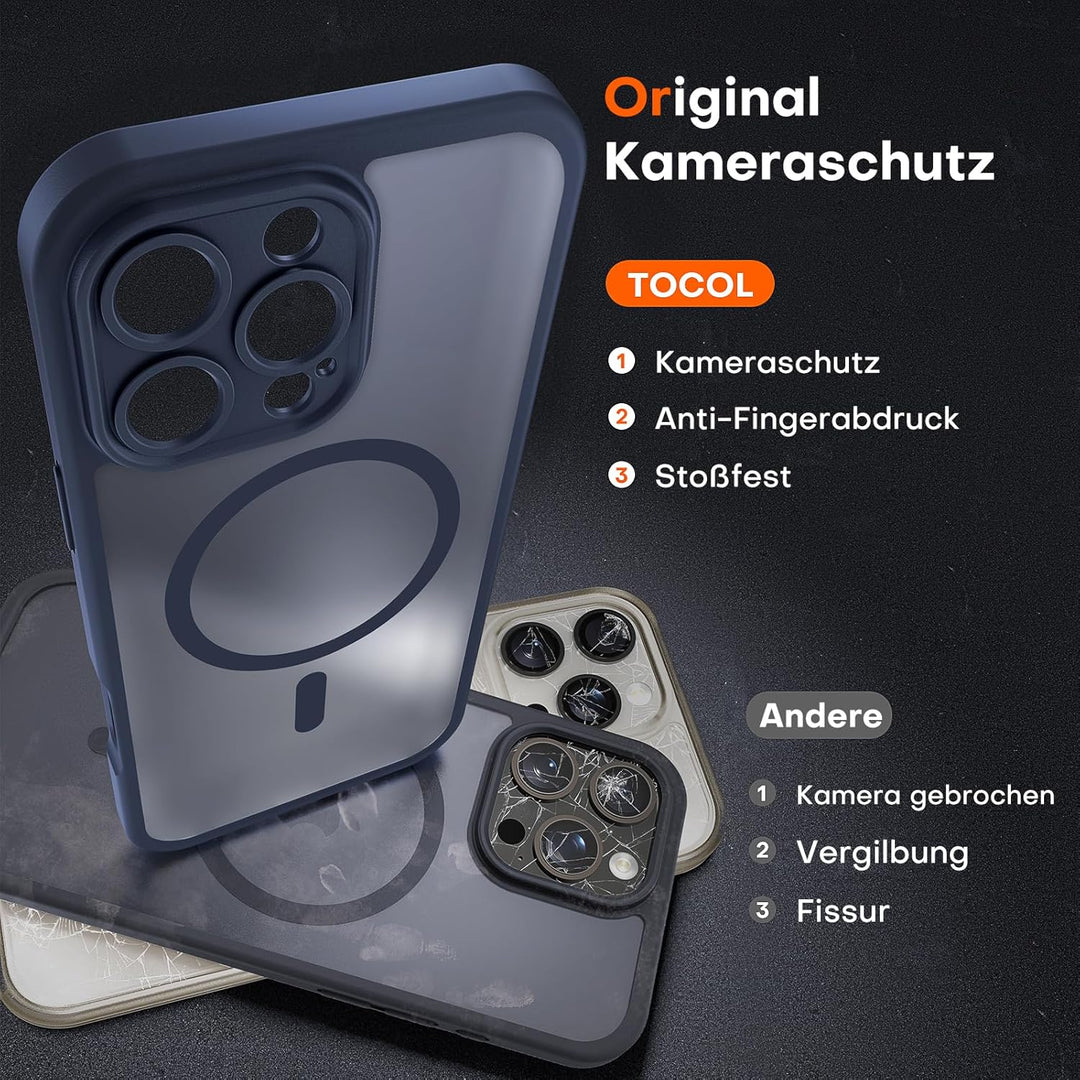 TOCOL 3 in 1 für iPhone 16 Pro Hülle für Magsafe, mit 2 Schutzglas, Vollständiger Kameraschutz Stoss