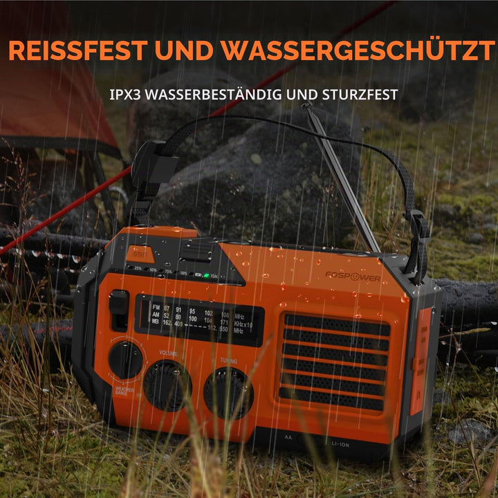 FosPower - Notfallradio NOAA/AM/FM mit 19240mWh (5200mAh) Tragbare Powerbank - Aufladung per USB/Sol