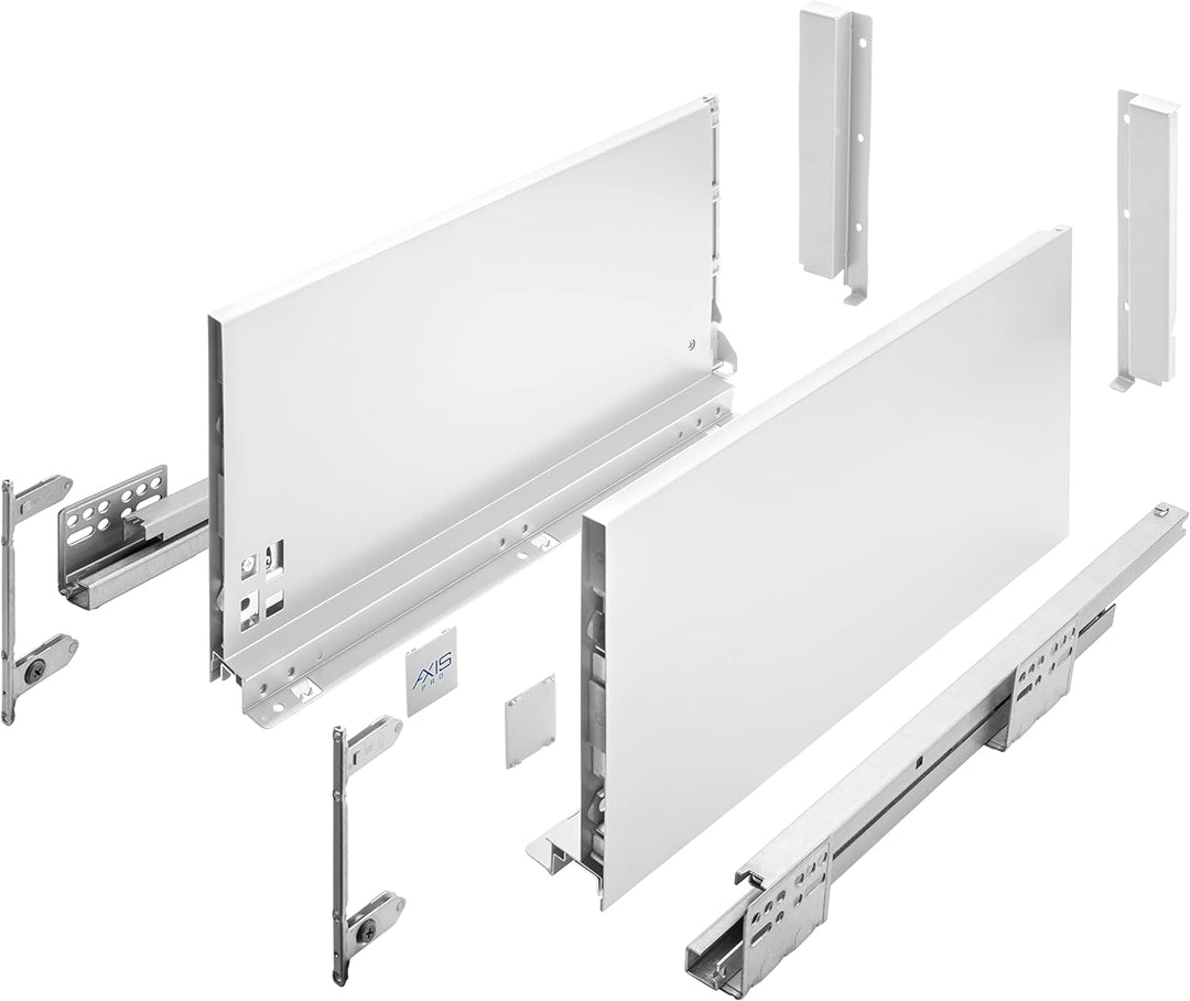 GTV Schubladenschienen AXIS PRO I Schubladenauszüge mit Vollauszug I Weiss I Belastbarkeit bis 40 kg
