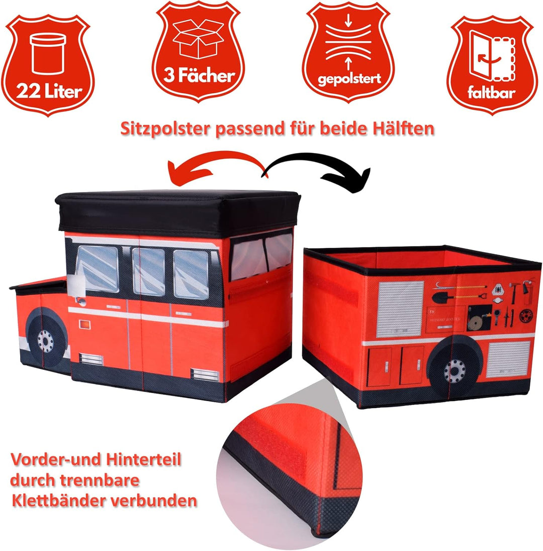 TE-Trend Faltbare Feuerwehr Auto Aufbewahrungsbox Ordnungsbox Spielbox Kinder Jungen Spielzeugtruhe