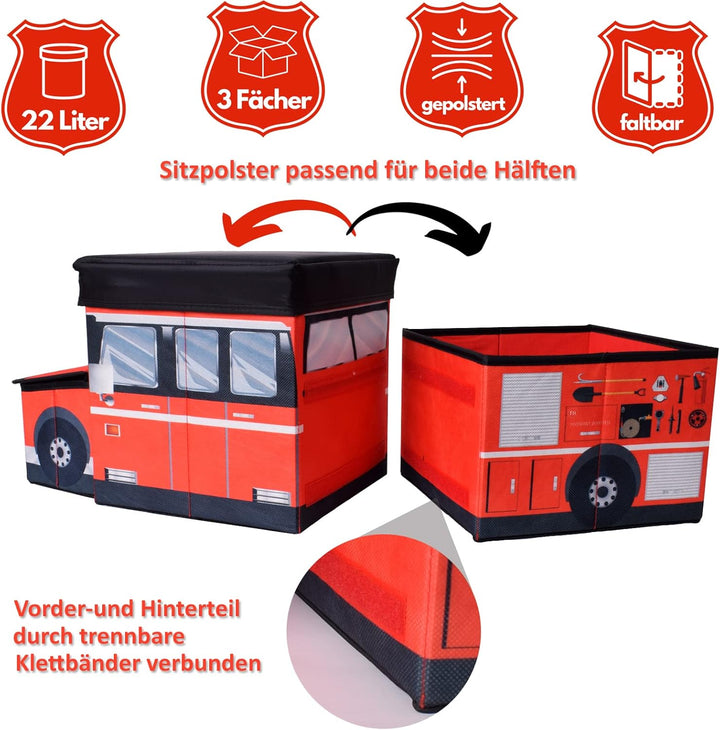 TE-Trend Faltbare Feuerwehr Auto Aufbewahrungsbox Ordnungsbox Spielbox Kinder Jungen Spielzeugtruhe