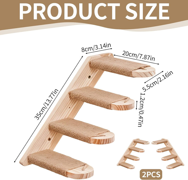 2 Pack Katzentreppe Wand, 4 Stufen Kletterwand für Katzen mit Juteseil | Diy Kletterwand Katzen Katz