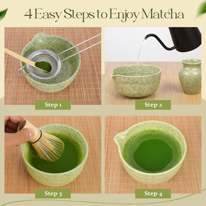 Matcha Set - 8 Stück Matcha Besen Tea Set, Matcha-Schale mit Ausgiesser, Bambus Matcha Whisk, Schauf