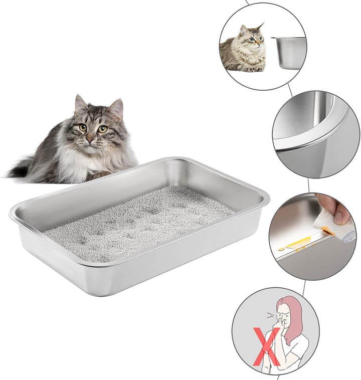 Yangbaga Edelstahl Katzentoilette für Katzen und Kaninchen, Geruchskontrolle Katzenklo in 60*40*10cm
