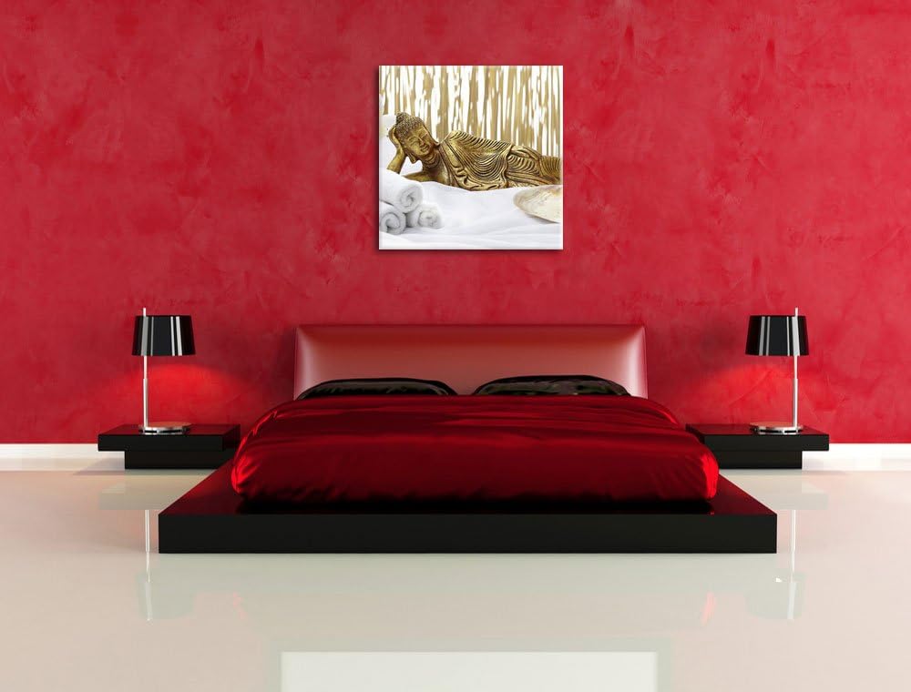 Pixxprint Goldener Buddha auf Handtuch als Leinwandbild/Grösse: 70x70 cm/Wandbild/Kunstdruck/fertig