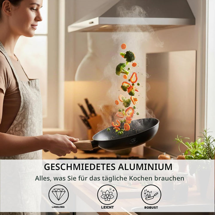 Royal Swiss® Kochgeschirr Set 10-teilig – Töpfe &amp; Pfannen mit abnehmbaren Griffen – Marmor Antihaftb