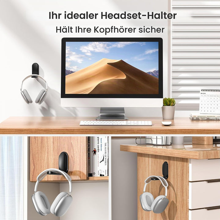 Itramax Kopfhörerhalter,Faltbarer Universal Headset-Ständer Haken für Schreibtisch,2 Stück Selbstkle