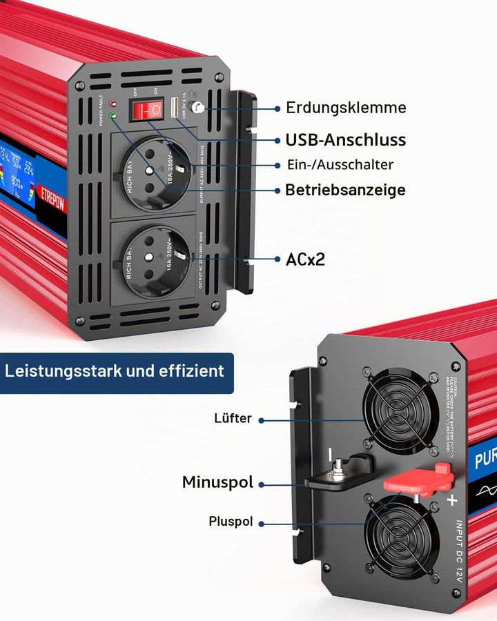 3000W/6000W Wechselrichter 12V auf 230V Reiner Sinus Spannungswandler Konverter Pure Sine Wave Power