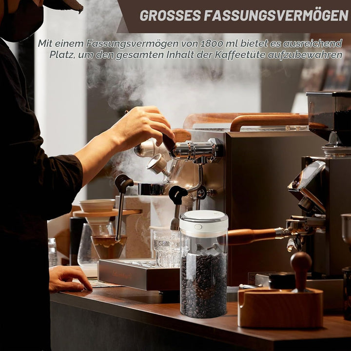 Kaffeedose luftdicht, 2 Stück kaffeedosen 1100ml 1700ml, Transparent Vakuum Kaffeebohnen Behälter Gl