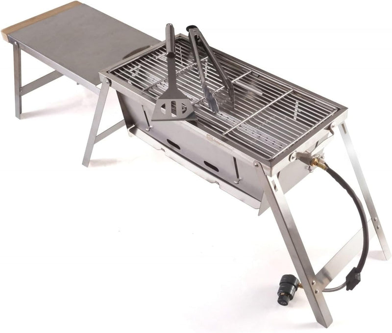 RidgeMonkey Grilla BBQ 65x22x30cm - tragbarer Grill zum Angeln, Angelgrill, Edelstahlgrill zum Ansit