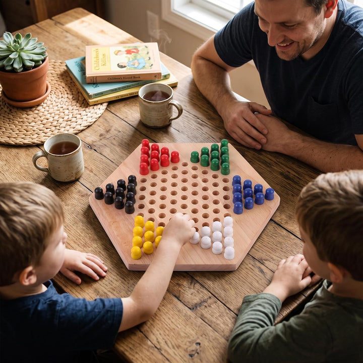 Tbest Holz Checkers, Indoor/Outdoor Bunte Checkers Set Kinder Pädagogisches Brettspiel Chinese Check
